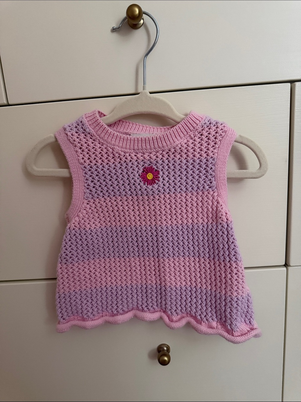 Zara Pink & Lavender Striped Knit Tank with Daisy Patch